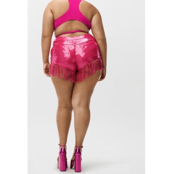 NEW adidas x Ivy Park Sequin Shorts with Fringe Pink SIZE 1X - Picture 3 of 10